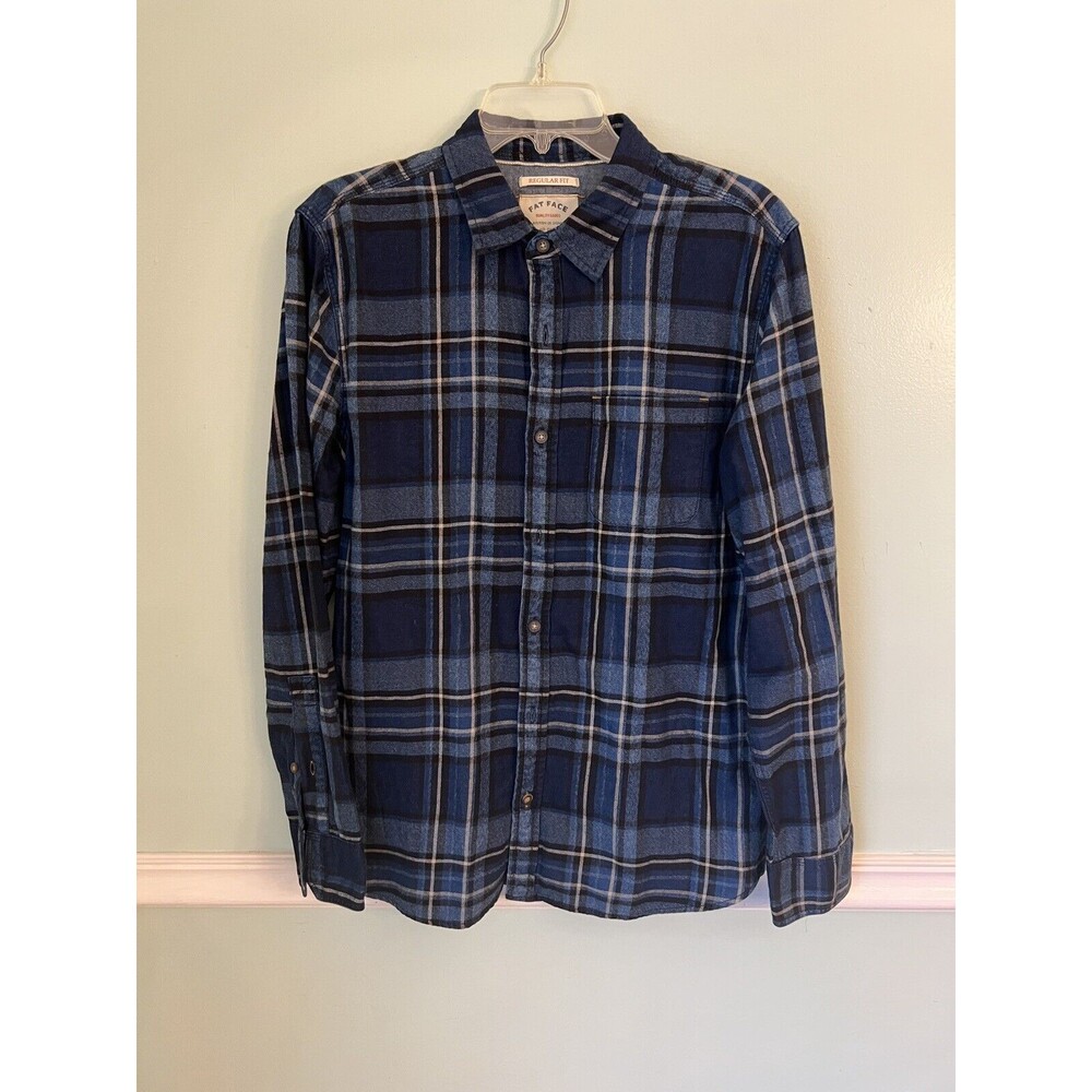 FAT FACE Check Shirt M Regular Fit Blue Mens Long Sleeve Check‎ Plaid